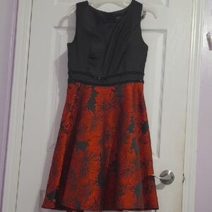 Girls Black and Red Floral Fit-and-Flare Dress
